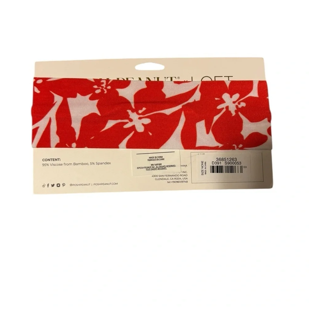 Posh Peanut X Loft Soft Bamboo Infant Headband W/Bow Red White Floral OS New